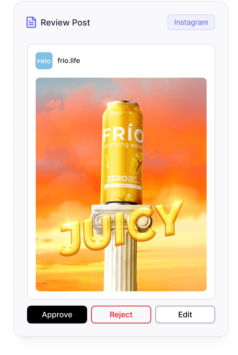 Approving a finished FRÍO post in Connily's review step