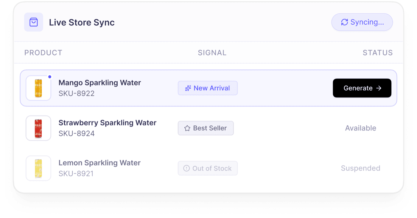 Connily's live store sync reading products and sales signals